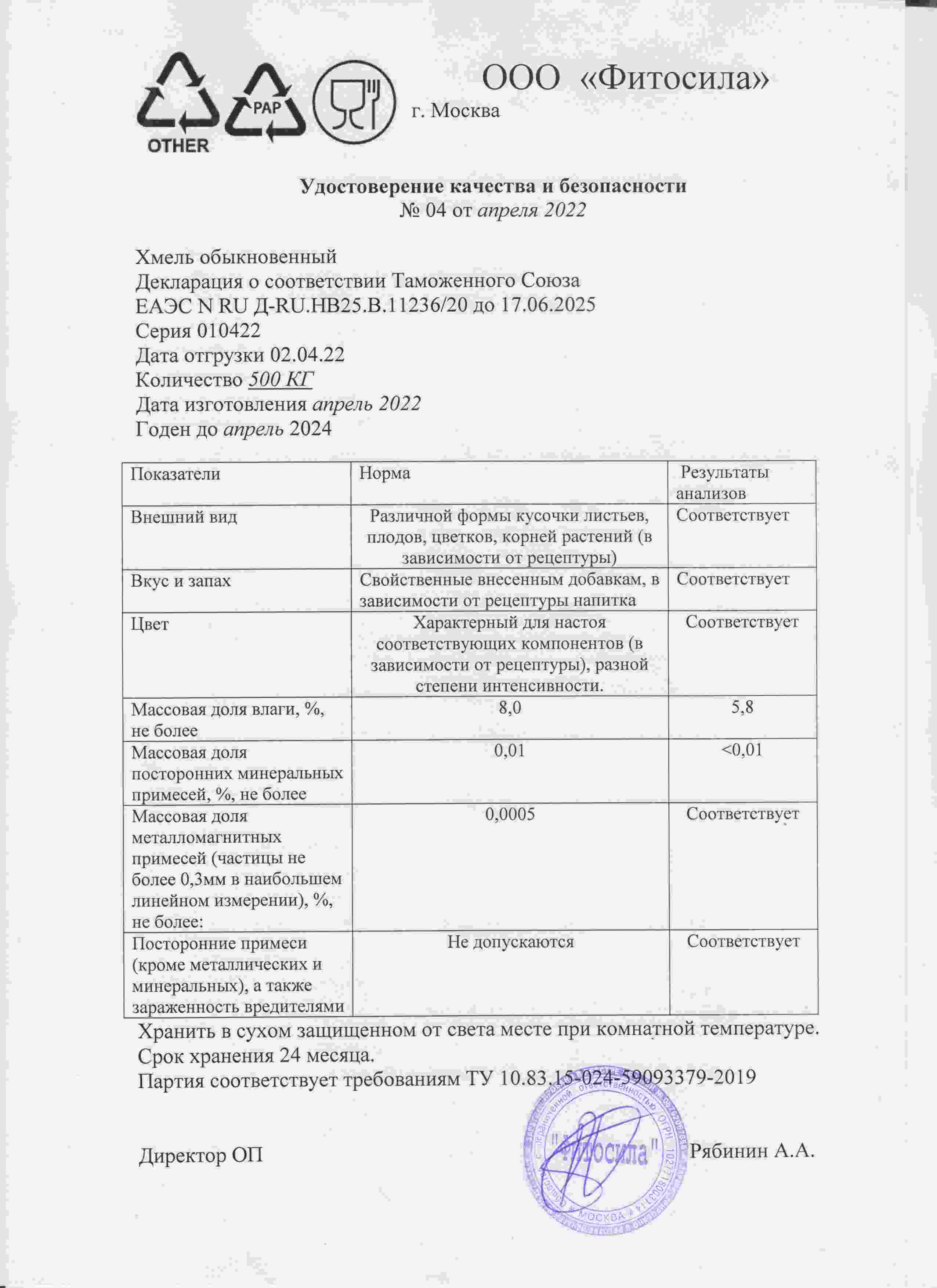 Паспорт №010422